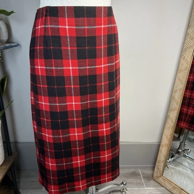 Falda lápiz Jill XL - roja negra forrada a cuadros con abertura trasera para mujer Foto 1 de 4