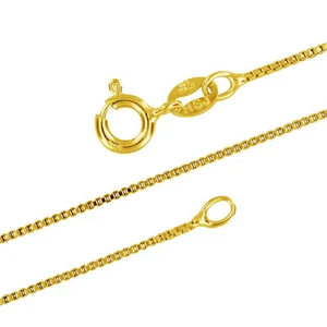 14kt Gelbgold plattiert Sterlingsilber 1mm Box Kette Halskette massiv italienisch... - Bild 1 von 4