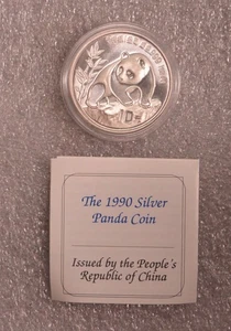1990 CHINA SILVER PANDA UNCIRCULATED COIN - 1 OUNCE OF .PURE SILVER - WITH COA - Picture 1 of 4
