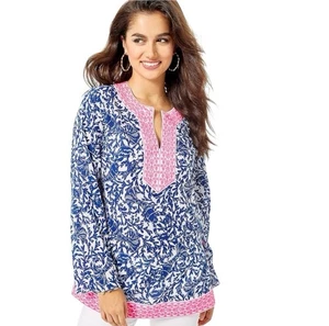 Lilly Pulitzer Women's Ocean Cove Tunic Top Size M Oyster Bay Blue Krillin It - Picture 1 of 16