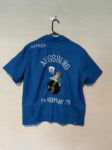 Vintage 1970s USAF Germany Embroidered Bowling Souvenir Shirt R26 - Picture 1 of 14