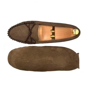 Mens Moccasin Slippers Brown Soft Sole Real Suede Wool Lining Cooper Footwear - Picture 1 of 12