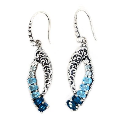 925 Sterling Silver Women Drop Dangle Earring Multi Color Blue Topaz and Zircon - Image 1 of 2