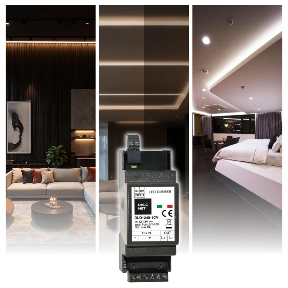 DIN Rail LED Dimmer 1 Channel 0 10V Control 12 48V DC 8A Driver PWM Soft Start - Image 1 of 4