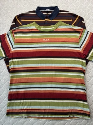 Volcom RVCA Shirt Lot Mens Large Red Navy Yellow Polo Striped Rugby Cotton - Image 1 of 4