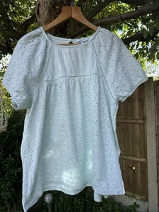 Next UK 20 Short Sleeve Top Blouse Light Mint Eyelet Cotton Fabric Puff Sleeves - Picture 1 of 11