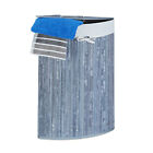 Folding Corner Hamper Laundry Basket Bin Clothes Container Bamboo Grey Lid Bag
