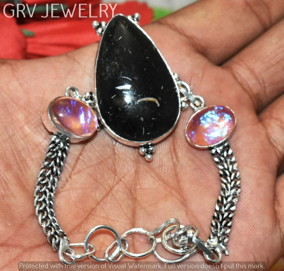 Pulsera de ópalo triplete de jaspe negro superposición de plata 925 tamaño 7"-8" U267B-209 Foto 1 de 1