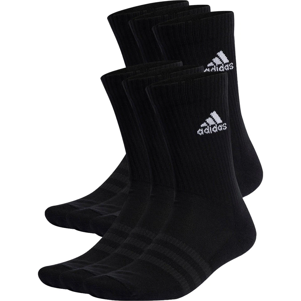 Paquete de 6 calcetines de entrenamiento acolchados Adidas Crew negros soporte para el arco gimnasio entrenamiento Foto 1 de 1