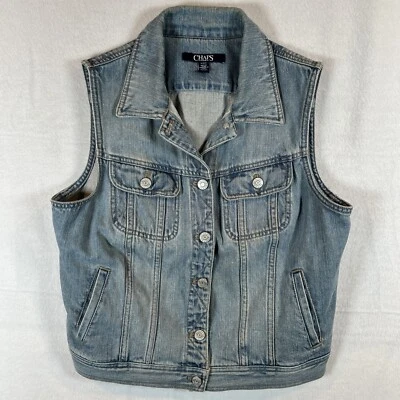 Chaps牛仔纽扣背心女式中号2口袋蓝色 — 第 1/4 张图片