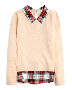 J Crew New Sz Small Plaid Flannel Blouse Sweater Layered Shirt Top Mixed Media - Picture 1 of 21