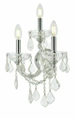 Wall Sconce 3 Light Fixture Chrome Dining Room Bathroom Bedroom Pendant Crystal - Image 1 of 4