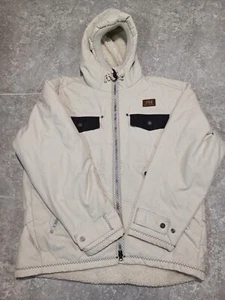 Helly Hansen Coat Men Large White Hood Sherpa Fleece Wool Full Zip Winter Jacket - Picture 1 of 10