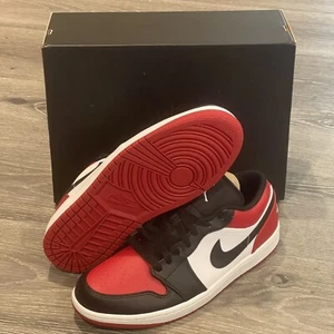 Air Jordan 1 Low Bred Men Size 9.5 Red White Black 2021 553558-612 Basketball Nw - Picture 1 of 12