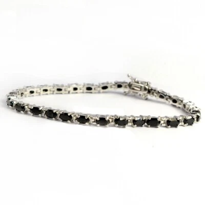 Pulsera de espinela negra natural, plata de ley 925, pulsera de tenis, regalo para esposa Foto 1 de 4