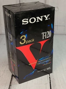 Paquete de 3 cintas VHS en blanco Sony T-120 grado premium 6 horas nuevas selladas - Imagen 1 de 5