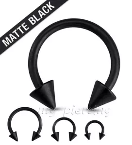 2pcs 16G 14G Matte Black Spikes Horseshoe Circular Barbell Nipple Earring Septum - Picture 1 of 2