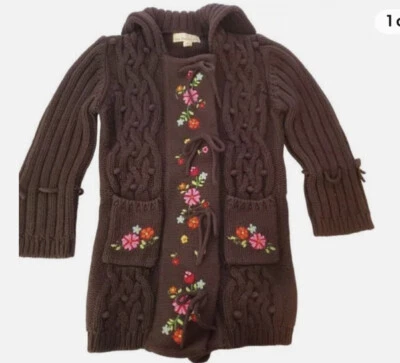 The Eagles Eye 4T Brown Cardigan Sweater floral Snap Cableknit Ribbed - Imagem 1 de 4