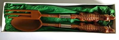 Vintage SALAD SERVICE SET Fork Spoon Alligator w Box Florida Souvenir NOS AA98 - Image 1 of 4