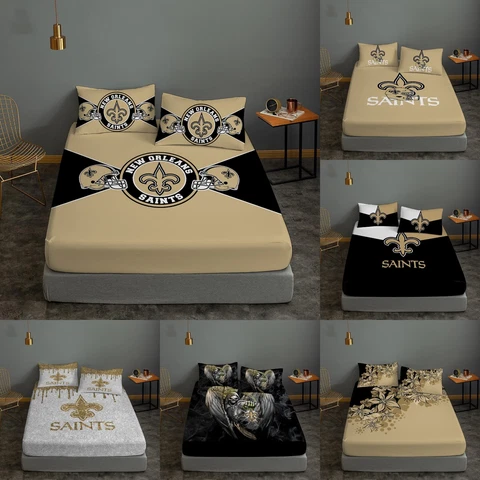 New Orleans Saints Fitted Sheet Set 3 Piece Deep Pocket Bed Sheet Pillowcases Cover