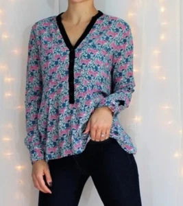 Top Vanessa Virginia of Anthropologie Rayón Verde azulado con Tigres Magenta Talla EE. UU. 12 - Imagen 1 de 5