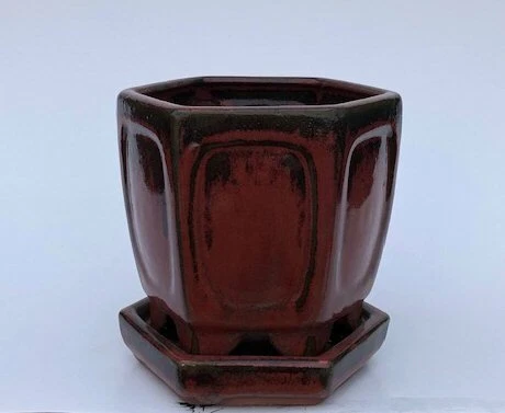 Bonsai rojo parisino olla hexagonal cerámica con bandeja de goteo medidas: 5,5 x 5,5 x 5,5 Foto 1 de 1