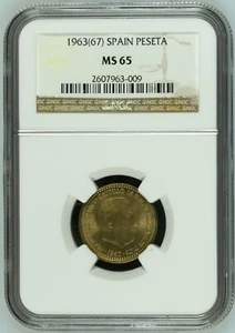 1 PESETA FRANCO 1963*67 NGC MS 65 RARA EN ESTA CALIDAD SPANIEN ESPAÑA SPAIN - Imagen 1 de 2
