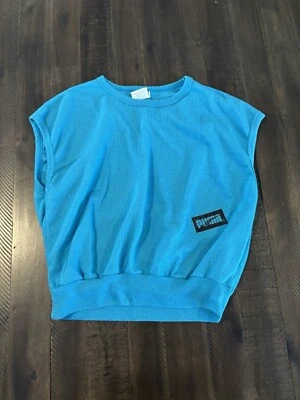 Camisa de Ejercicio Pequeña De Colección Para Mujer Puma Hecha en EE. UU. Malla Azul Sin Mangas Foto 1 de 4
