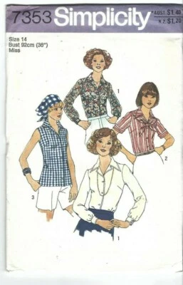 Simplicity Pattern 7353, Vintage Blouses and Scarf, Size 14 Bust 36, Uncut - Image 1 of 2