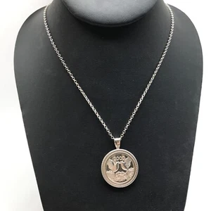 Vintage 925 Sterling Silver 2000 Lovebirds Round Pendant Necklace 22" - Picture 1 of 9