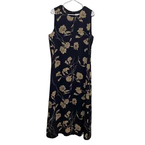 Chaus Maxi Dress Women's Size 16 Black & Beige Floral Full Length Vintage - Picture 1 of 8