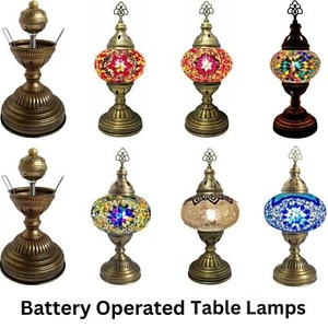 Turkish Battery Table Lamp Cordless Moroccan Glass Mosaic Desk Lamp LED Lights - Picture 1 of 74