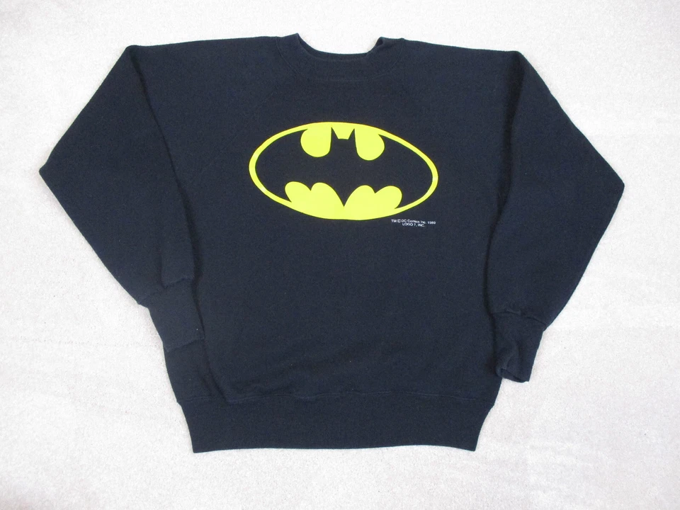 VINTAGE Batman Sweater Mens Medium Black Yellow DC Comics Sweatshirt Adult 80s* - Image 1 of 4