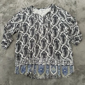 Rose + Olive Paisley Popover Peasant Blouse Shirt Women's size 2X - Picture 1 of 6