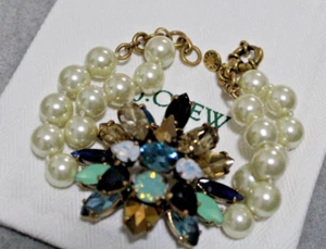 J Crew Pearl and Rhinestone Crystal burst Statement Bracelet - Picture 1 of 5