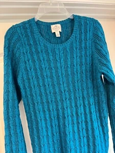 NEW size M - L Cotton Teal Blue Cable Knit St Johns Bay Long Sleeve Warm Sweater - Picture 1 of 8