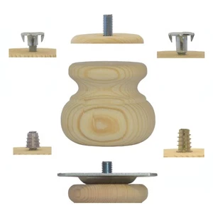 Wooden Pine Furniture Bun Foot Small 66mm x 56mm Feet CHOOSE FITTING A3MB - Picture 1 of 22
