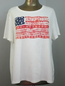 Studio Works Damenshirt amerikanische Flagge Größe 1X Brustumfang 46 Weiß Nieten 320-25842 - Bild 1 von 8