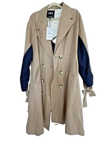Zara Mixed Media Khanki Trench Cappotto In Marrone Donna Taglia M Nuovo con etichette - Foto 1 di 10