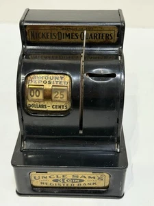 Vintage Uncle Sam's Bank 3 Coin  Register Metal Durable Toy 1940's - Picture 1 of 9