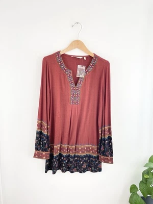 Top túnica Soft Surroundings XS rojo bordado floral manga larga para mujer XS nuevo Foto 1 de 4