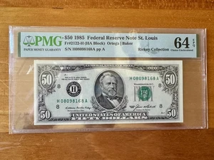1985 $50 FRN St. Louis Fr. 2122-H PMG 64 EPQ Serial H08098168A - Picture 1 of 2