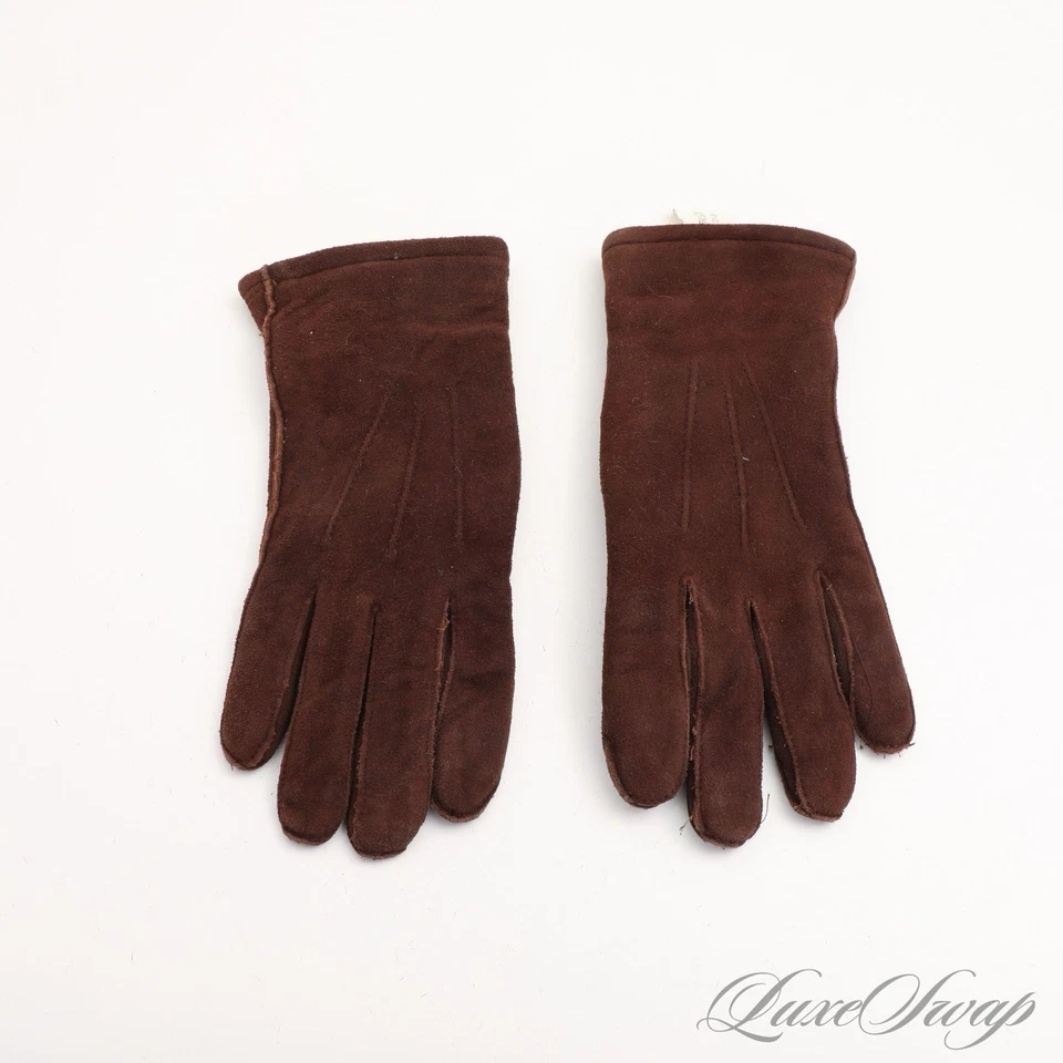GUANTES DE INVIERNO VINTAGE ESPRESSO MARRÓN PIEL DE CIERVO GAMUZA CUERO FORRADOS SHERPA para mujer Foto 1 de 4