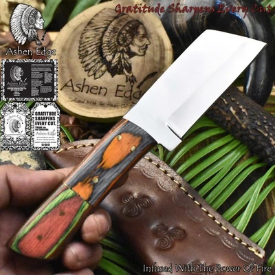 Ashen Edge Forged AUS-8 Steel Tanto Knife Hard Wood Outdoor Gift Wooden Bolster - Image 1 of 4