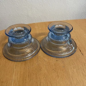 Juego de 2 Candelabros Indiana Depression Glass Vintage Madrid Azul - Imagen 1 de 6