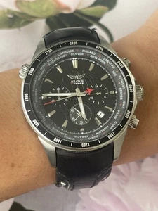 Mens Aviator Pilot Style Chronograph Watch avw9169g181 Black Leather 4.2 mm 79 - Picture 1 of 11