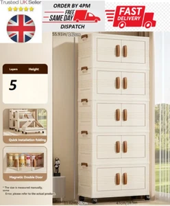 5 Tiers Pack Stackable Storage Cabinet Folding Home Organizer Lockable Wheels - Picture 1 of 15