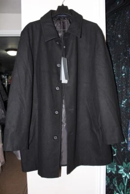 NEW DEFECT Perry Ellis Men's BLACK 46R Overcoat Buttons Wool Blend Coat P423538P - Image 1 of 4