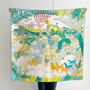 Animal Joy 14Momme Mulberry Silk Patterned Shawl Scarf - Picture 1 of 25