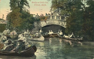 Postal 1908 de Boaters Enjoying the Day Bridge Belle Isle Detroit Michigan - Imagen 1 de 2